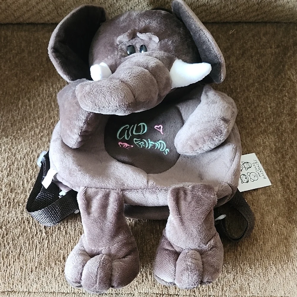 Grey Plush Elephant Bag backpack with adjustable straps and Floppy Ears